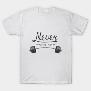 Never Give Up Motivational Sport Lettering Quote T-Shirt